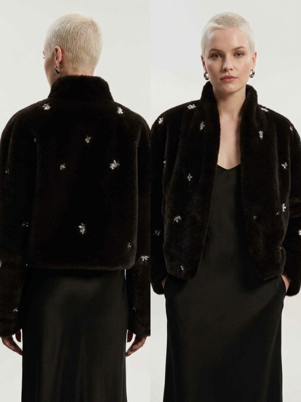 Women's Karen Millen Crystal Embellished Faux Fur Short Coat